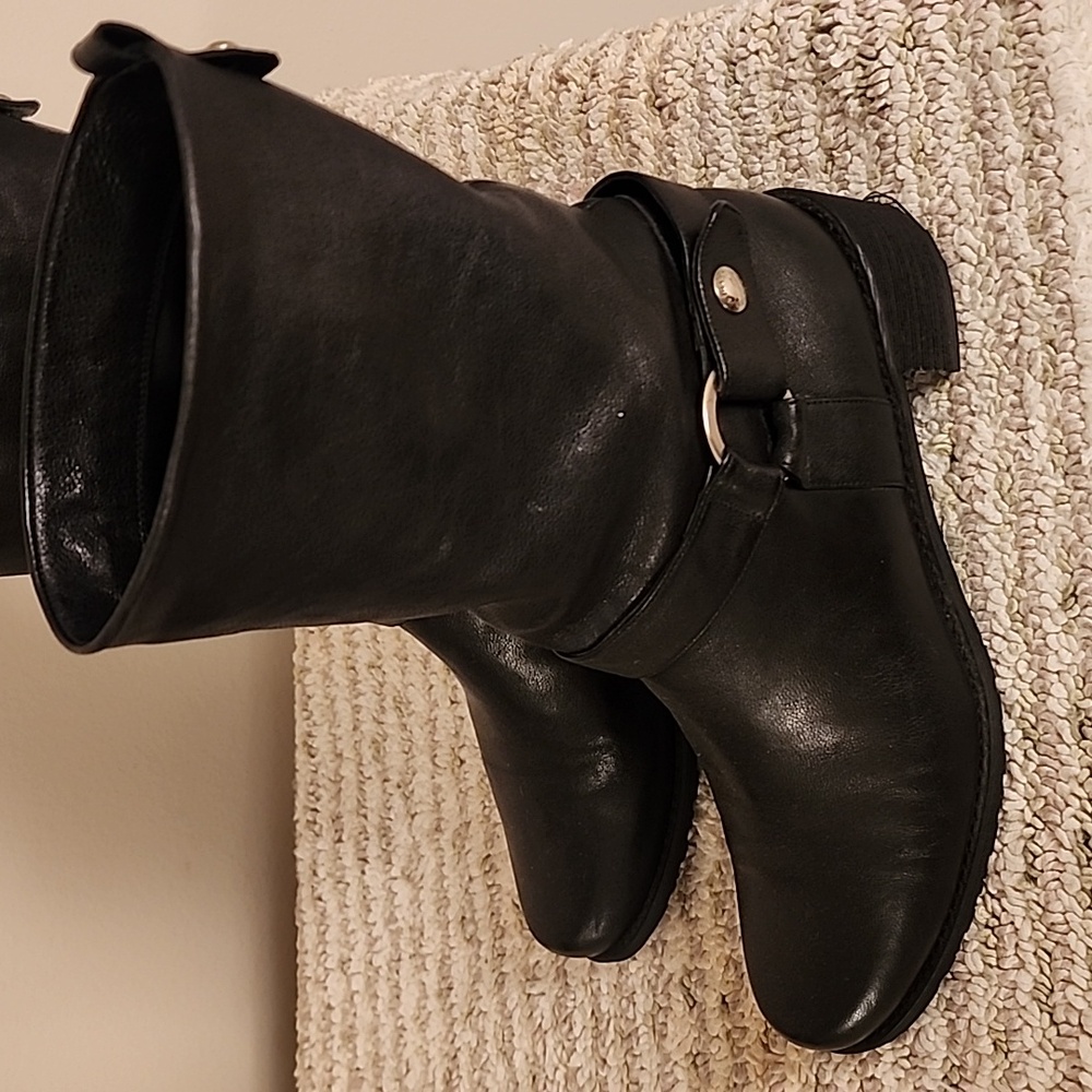 Stuart Weitzman Classic Black Motorcycle Boots, Genuine Leather